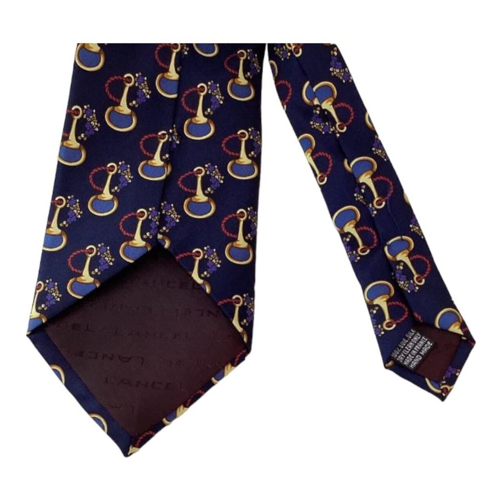 LANCEL PARIS Blue Equestrian Accessories Tie Hand Made In France 58"-3".3/4 EX C - Picture 6 of 7